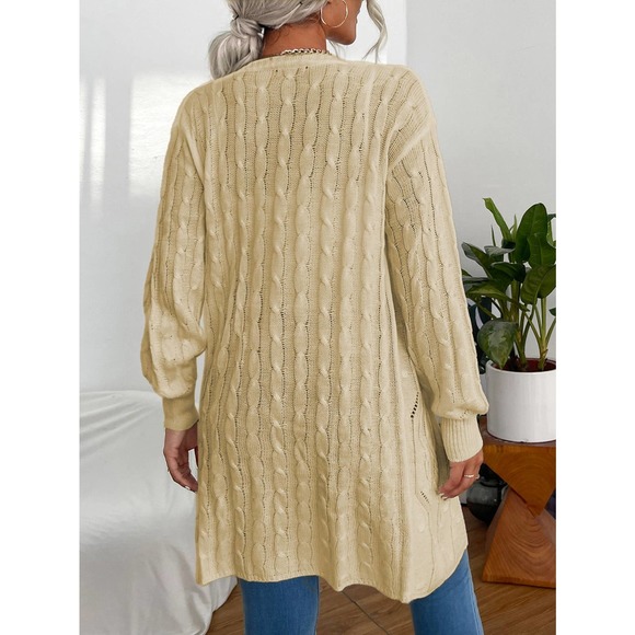 Cable Knit Drop Shoulder Duster Cardigan sweater white - Picture 5 of 11